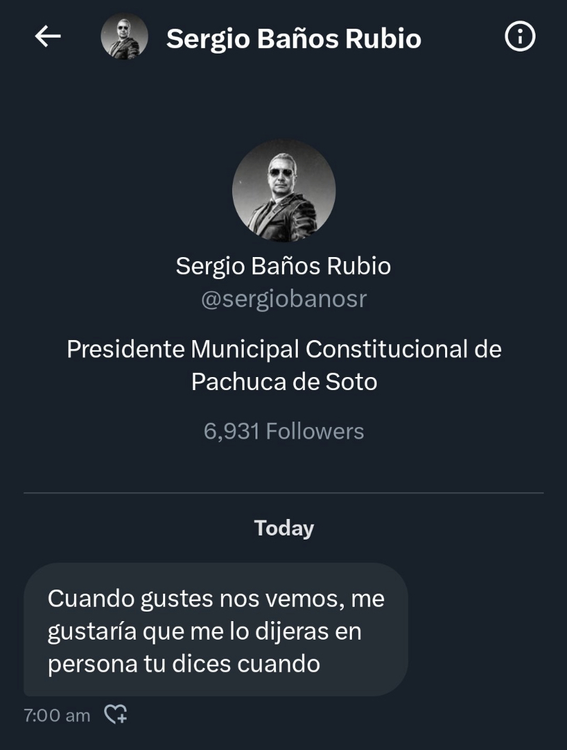 Usuario de twitter denuncia presunta amenaza del Alcalde de Pachuca