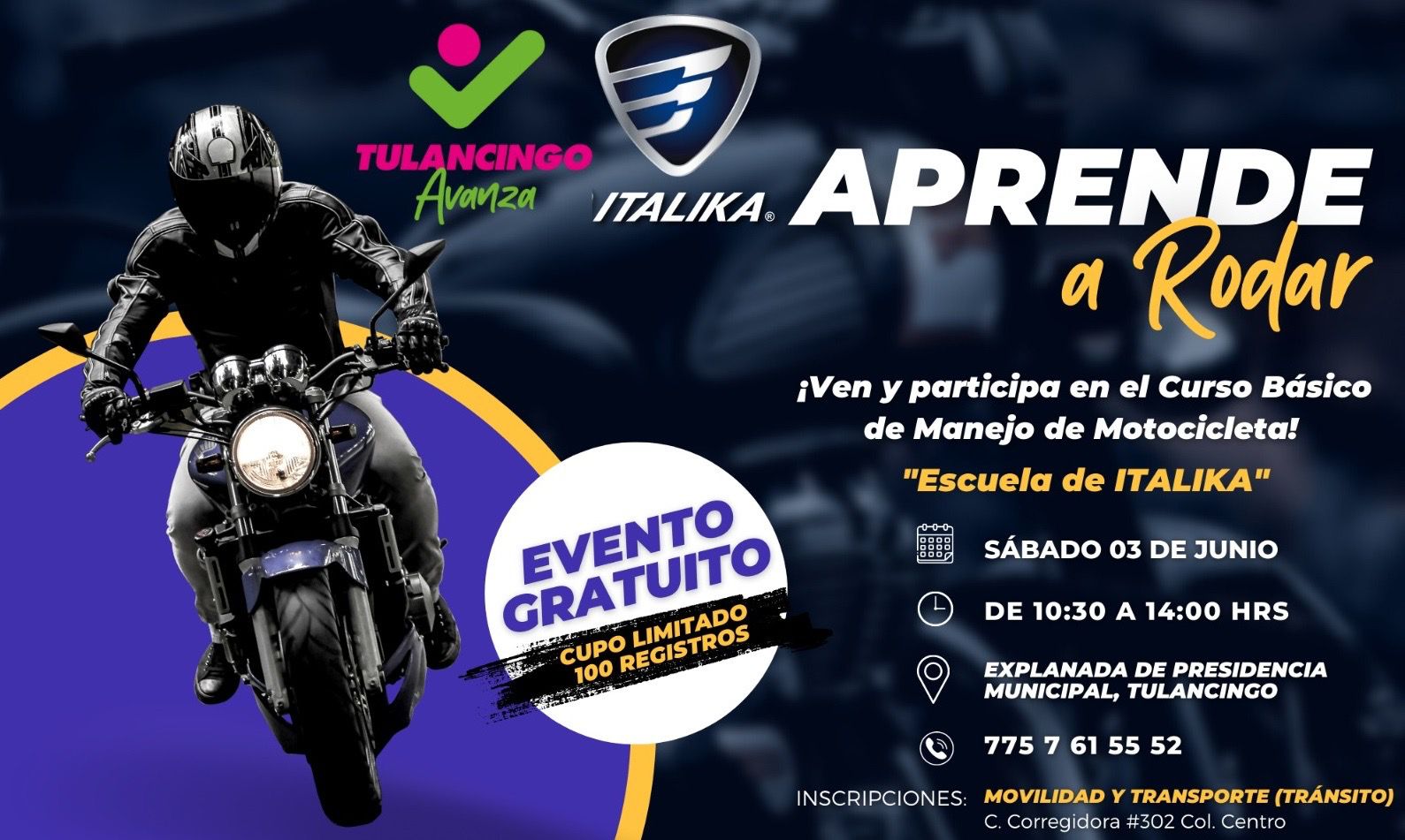 Curso gratuito de manejo de motocicletas en Tulancingo