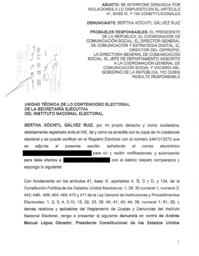 Denuncia Xóchitl Gálvez a AMLO por violencia política de género