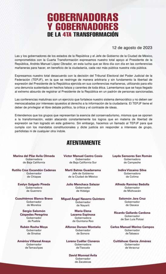 Julio Menchaca y mandatarios de Morena califican de absurdas sanciones del TEPJF contra AMLO
