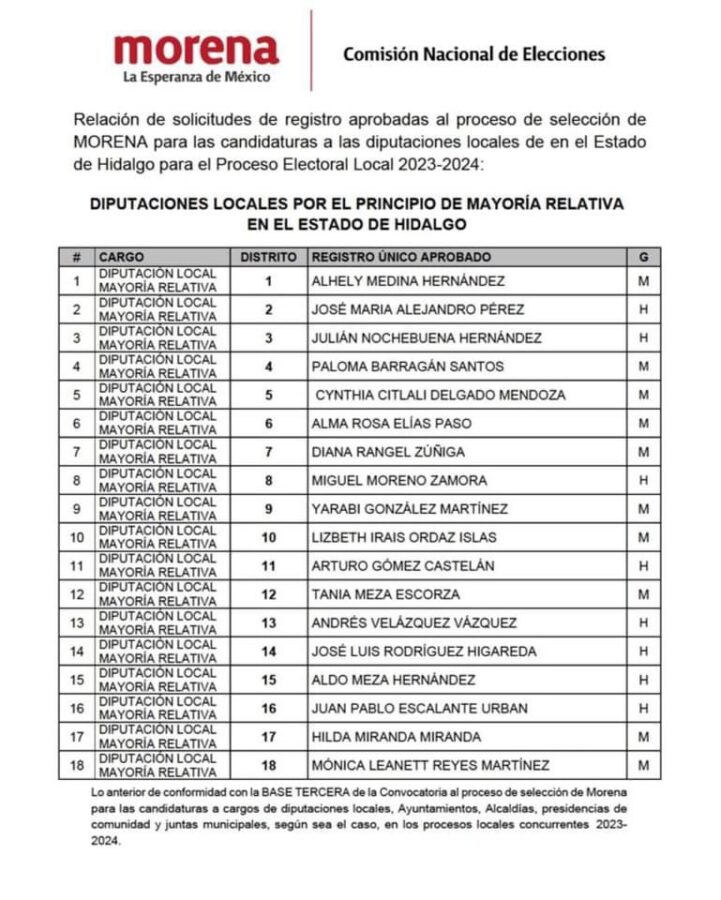 Morena revela listas de aspirantes a las diputaciones locales