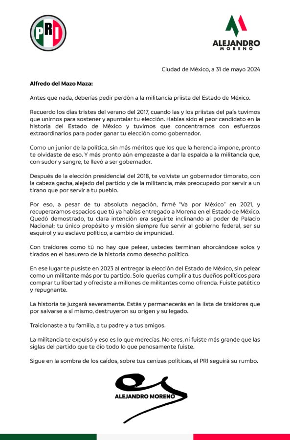 ¡Ya hay tiro! Alito Moreno le responde a Alfredo del Mazo: fuiste el peor candidato en la historia