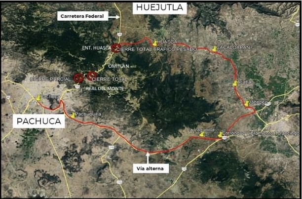 Anuncian cierre total de la carretera Real del Monte- Huasca.