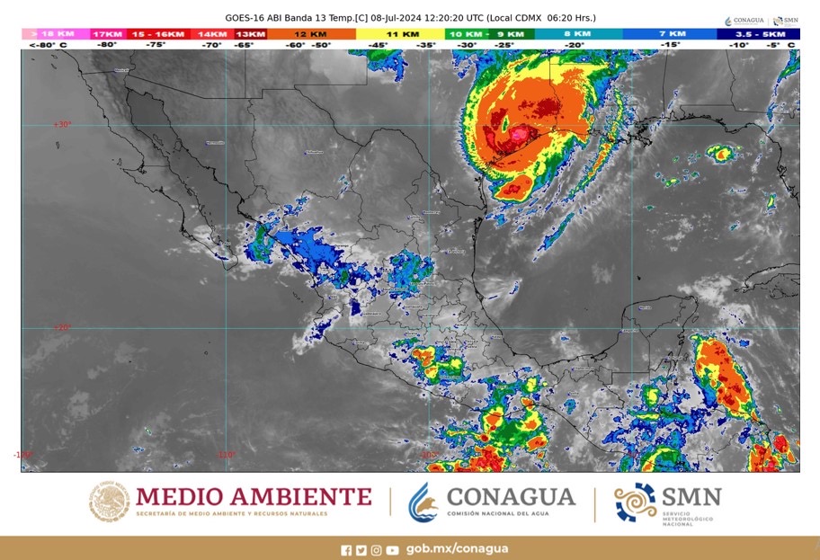 Huracán Beryl se desplaza al norte, sobre Texas, Estados Unidos