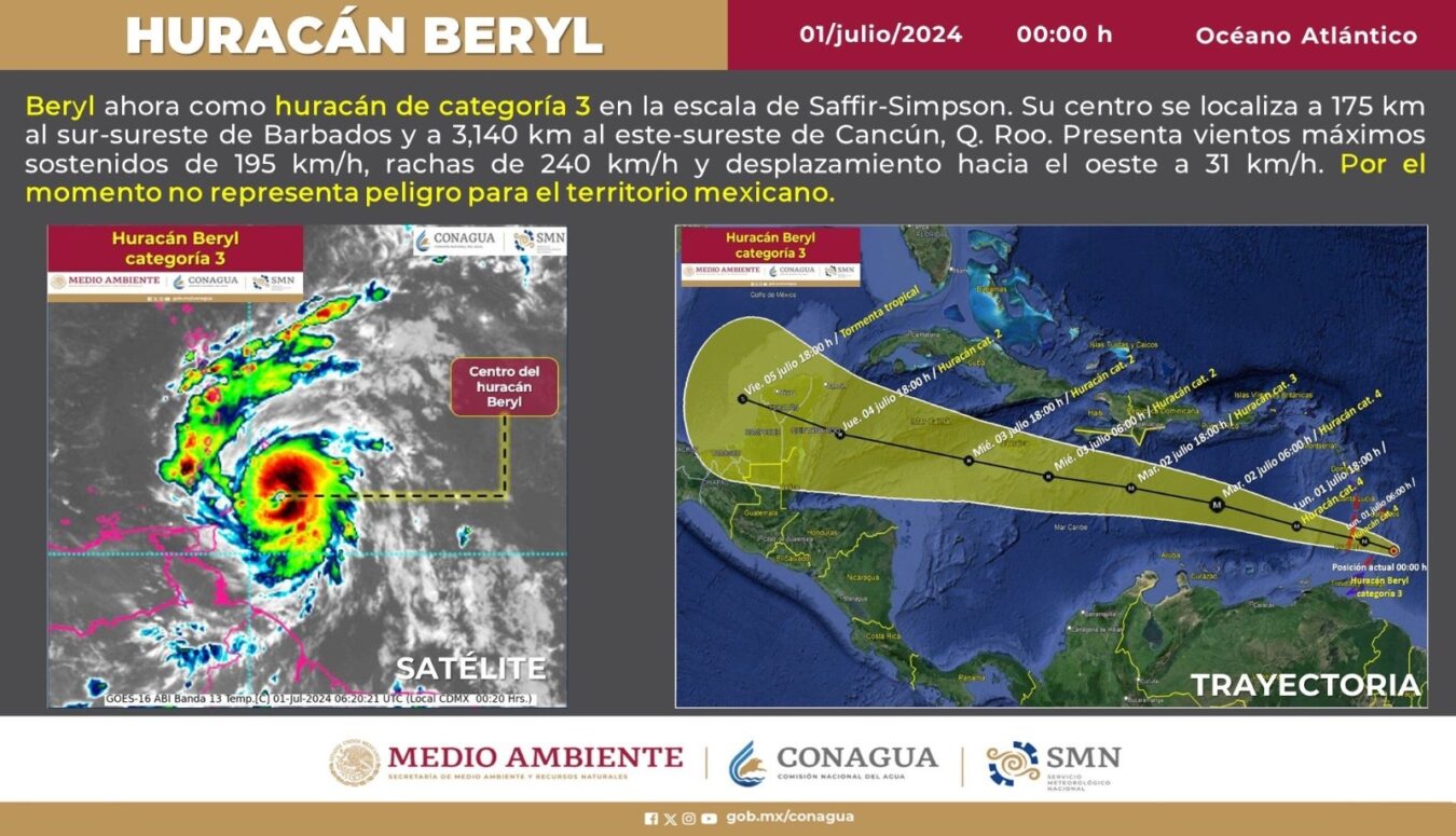 Beryl llegará a costas mexicanas el jueves
