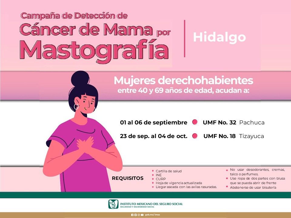 Inicia IMSS Hidalgo campaña de detección de cáncer de mama 