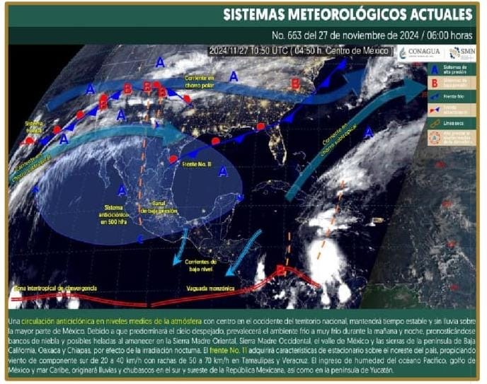 Para Hidalgo, temperaturas mínimas de -5 a 0⁰C con heladas