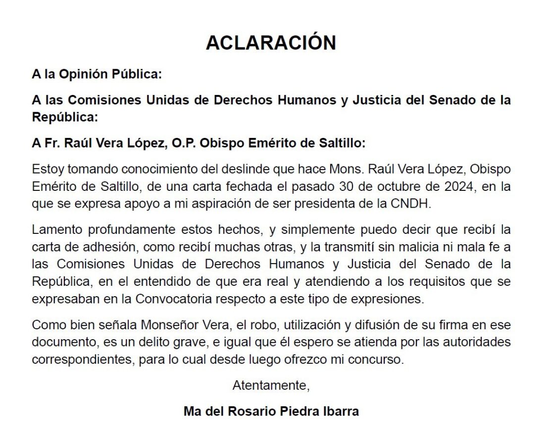 Rosario Piedra presentó una carta falsa de recomendación al Senado