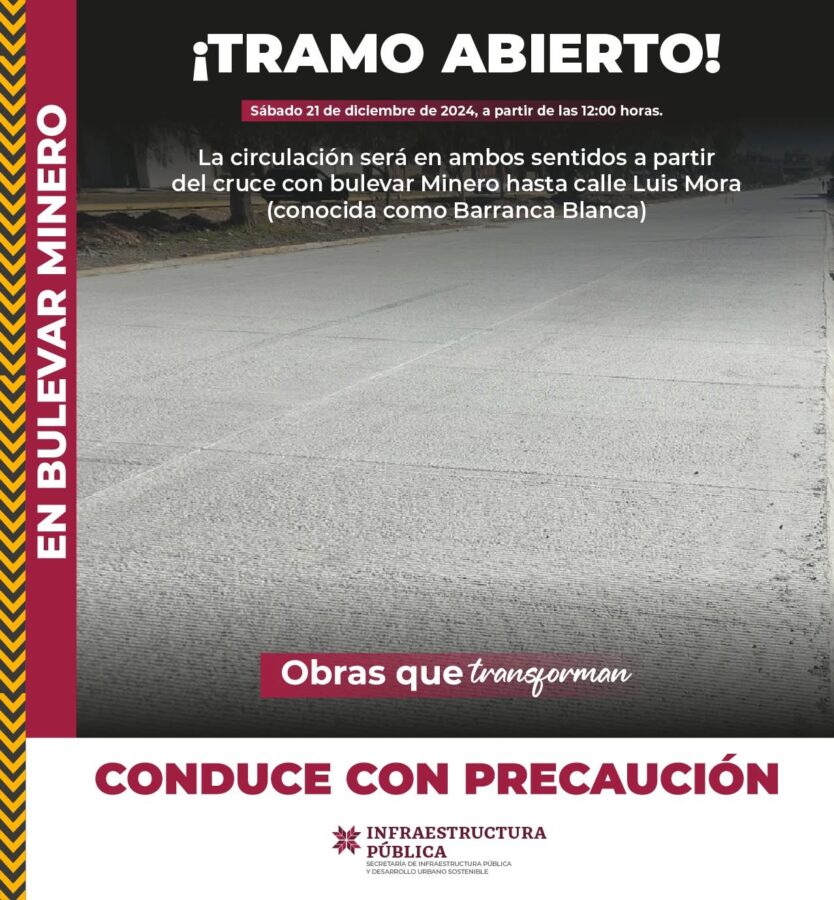 Abren a circulación tramo del bulevar Minero, en Pachuca.