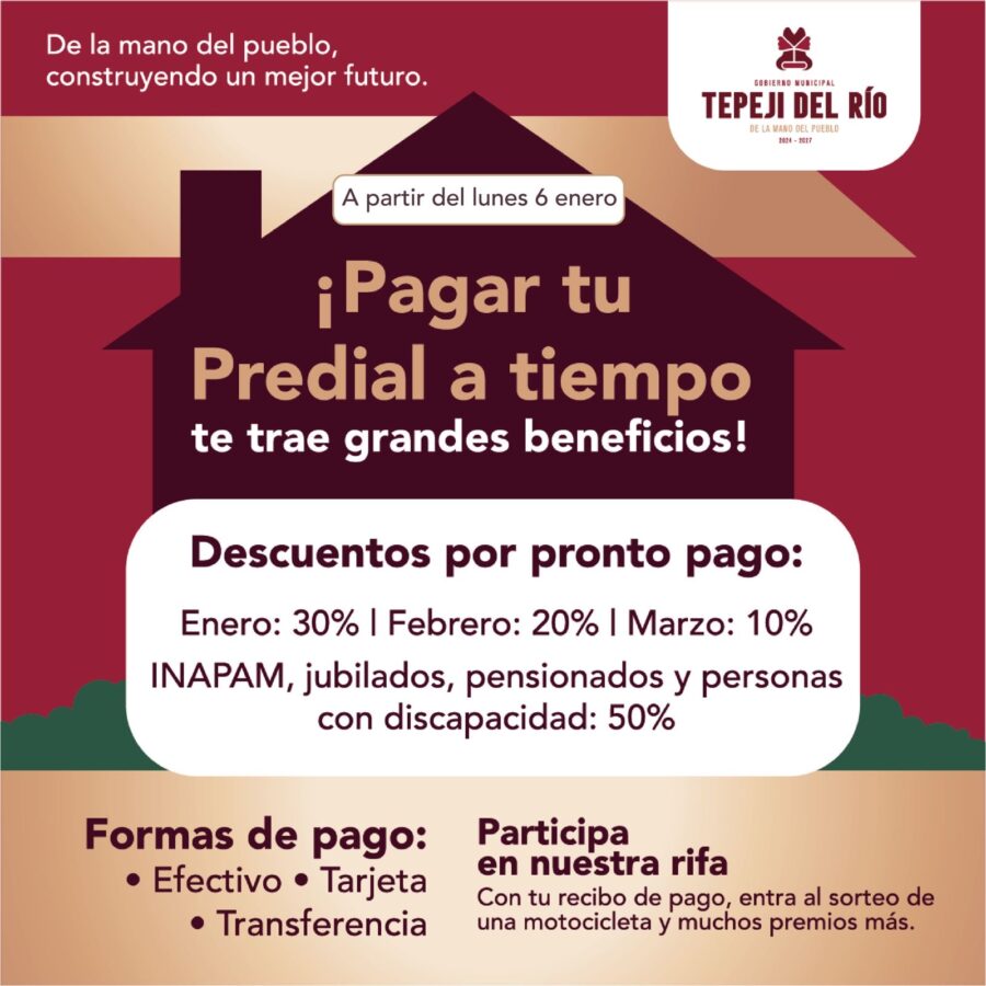 En Tepeji, descuentos en el pago del Predial 2025