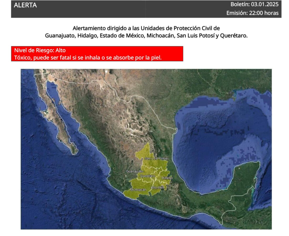 Alerta Protección Civil por robo de gas letal.