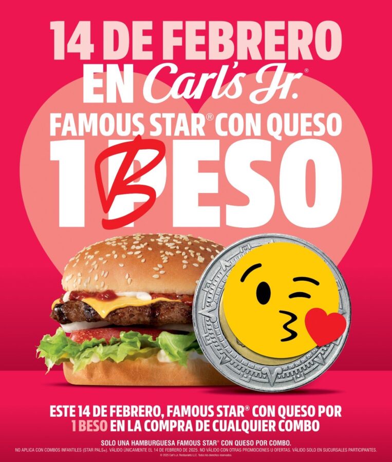 Este 14 de febrero, hamburguesa por beso en Carl’s Junior