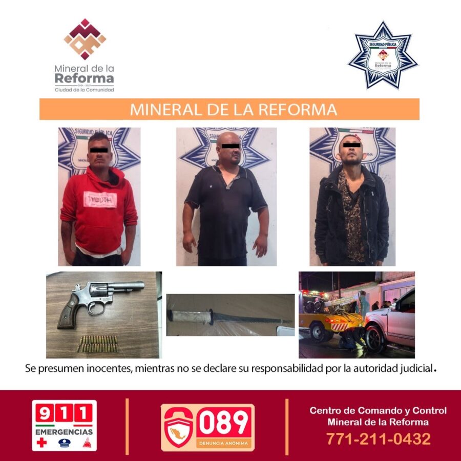 Detienen a 3 personas por delito de robo con violencia cometido en Pachuca