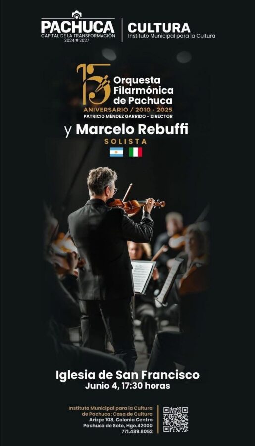 Celebra Orquesta Filarmónica de Pachuca su 15º aniversario con concierto junto a Marcelo Rebuffi