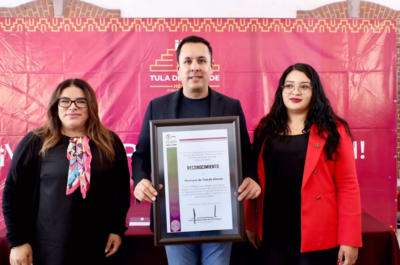 Reconoce ITAIH a gobierno de Tula en lineamientos de la protección de datos personales
