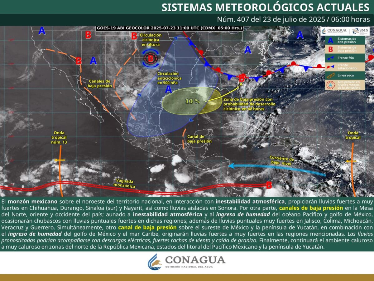Continúan para Hidalgo los intervalos de chubascos de 5 a 25 mm