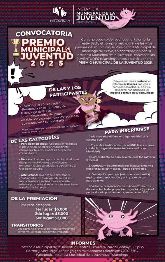Convocan al Premio Municipal de la Juventud de Tulancingo 
