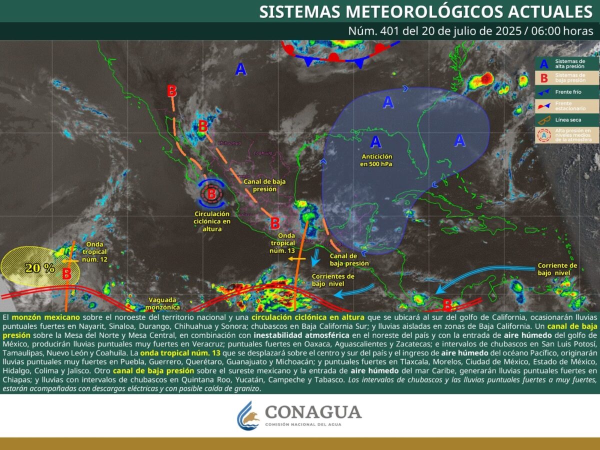 Continúan en Hidalgo chubascos con lluvias puntuales fuertes de 25 a 50 mm