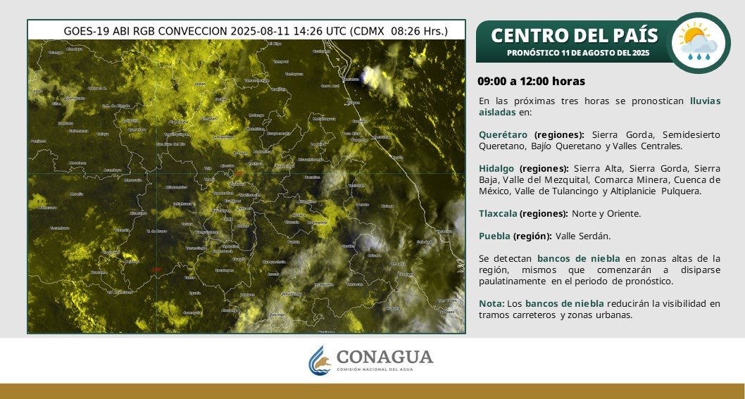 Pronostican para Hidalgo chubascos con lluvias puntuales fuertes de 25 a 50 mm