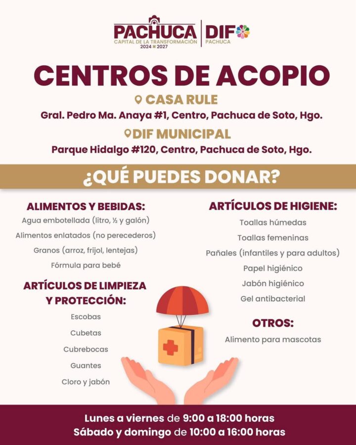 Invita Pachuca a seguir donando víveres en apoyo a familias afectadas por las lluvias