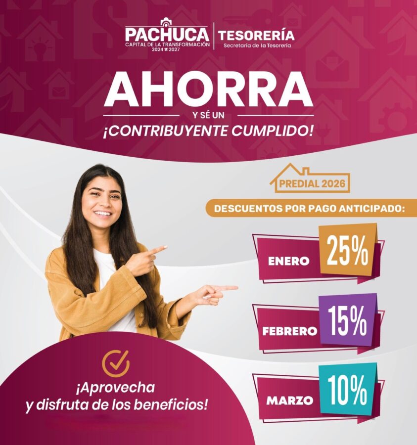 Inicia periodo de descuentos en Impuesto Predial durante el primer trimestre en Pachuca