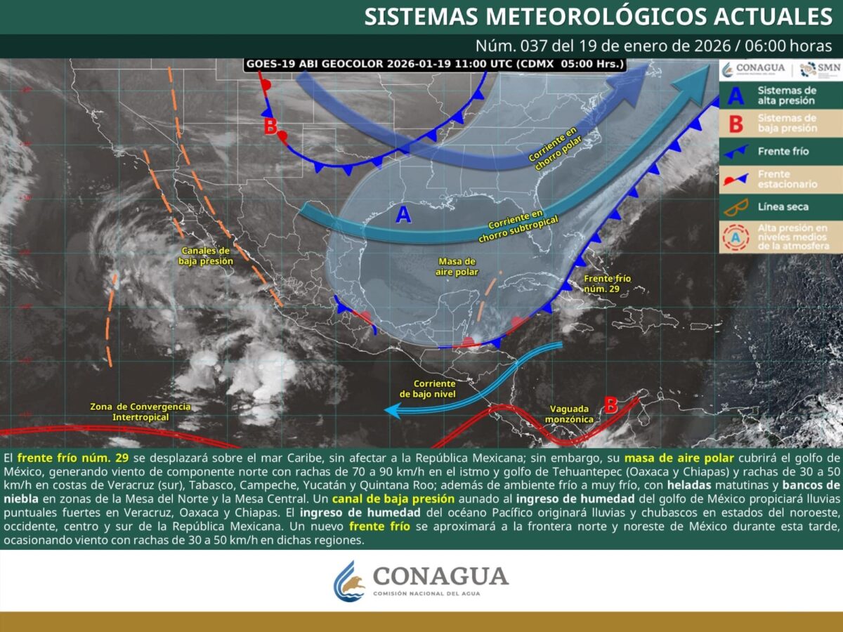 Temperaturas mínimas de -5 a 0 °C en Hidalgo