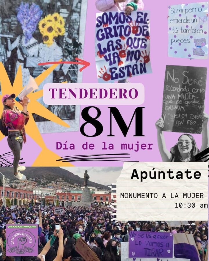 Colectiva Guerreras Moradas convoca a tendedero de denuncias en Pachuca por el 8M.