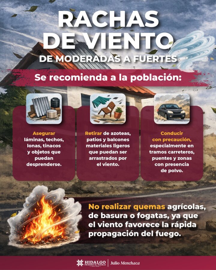 Se prevén rachas de viento moderadas a fuertes en regiones de Hidalgo