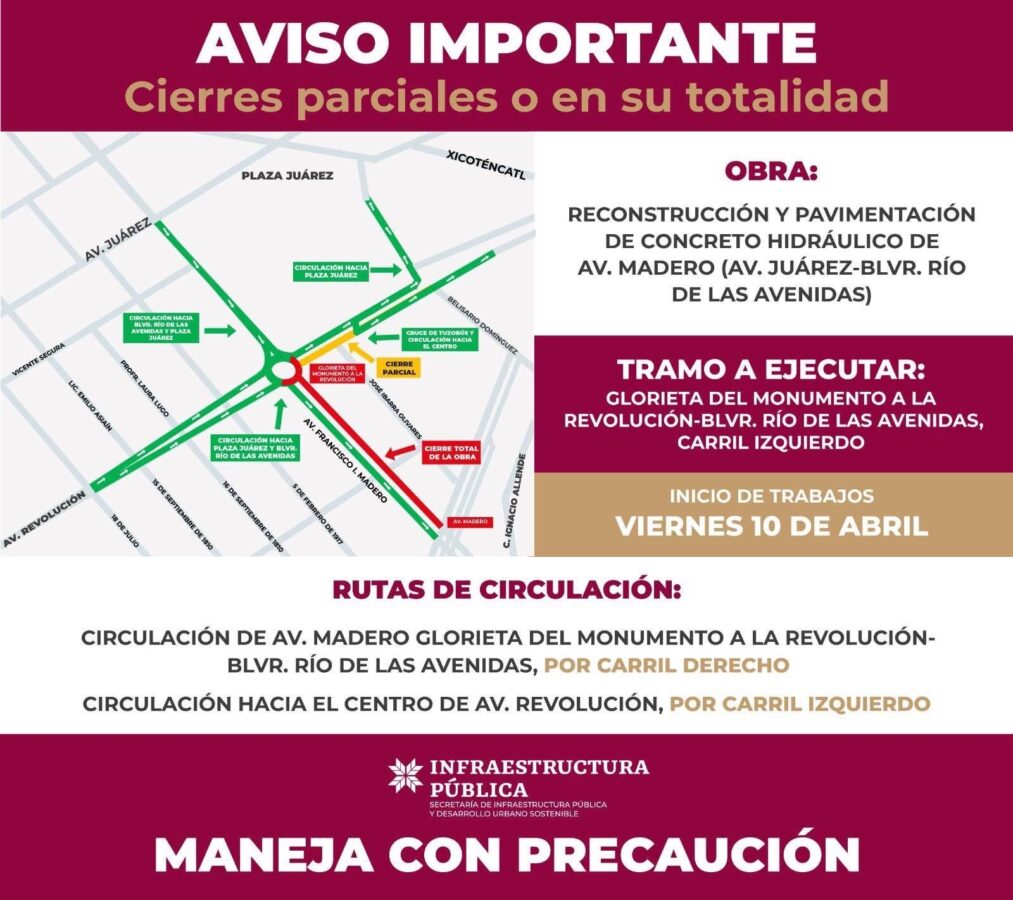 Cierran parcialmente&nbsp;avenida Madero&nbsp;por obras de&nbsp;pavimentación&nbsp;en&nbsp;Pachuca