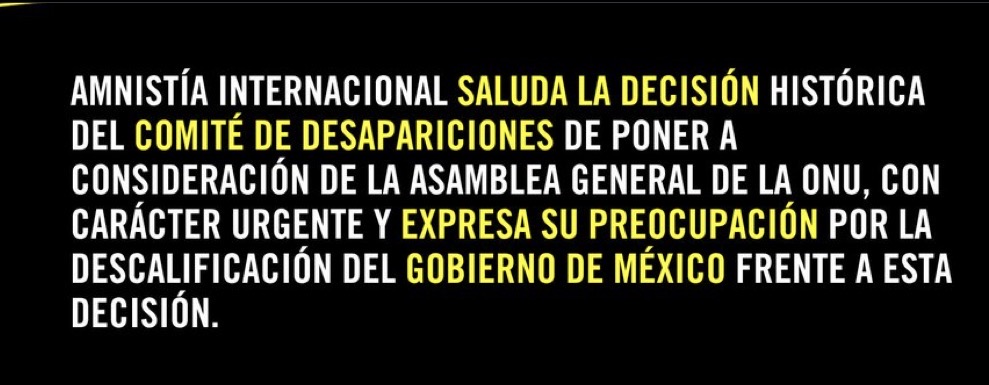 Amnistía Internacional respalda a la ONU; advierte crisis de desapariciones en México.