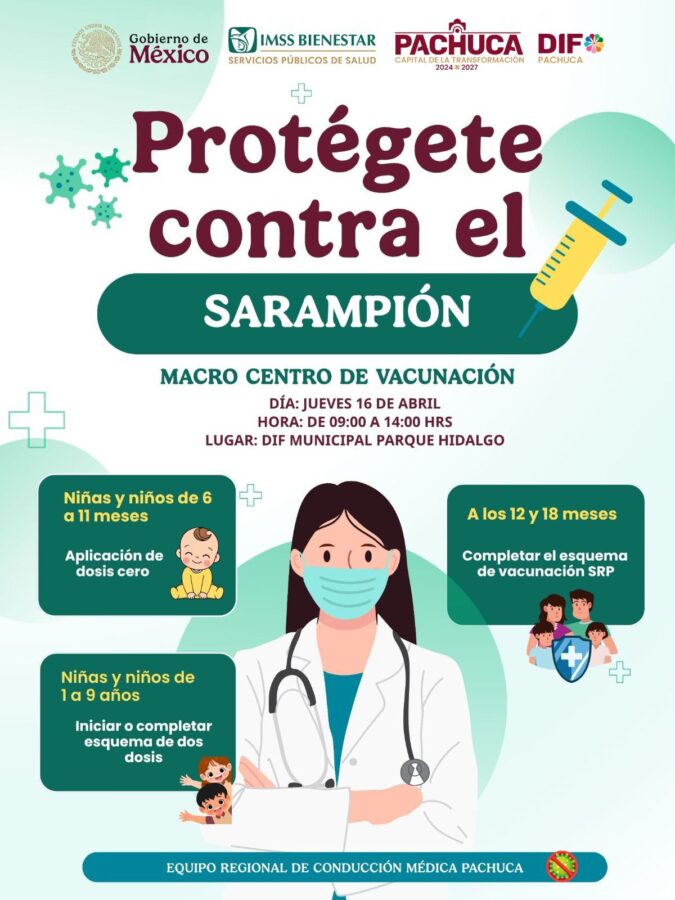 Realizarán macro centro de vacunación contra el sarampión en DIF Pachuca