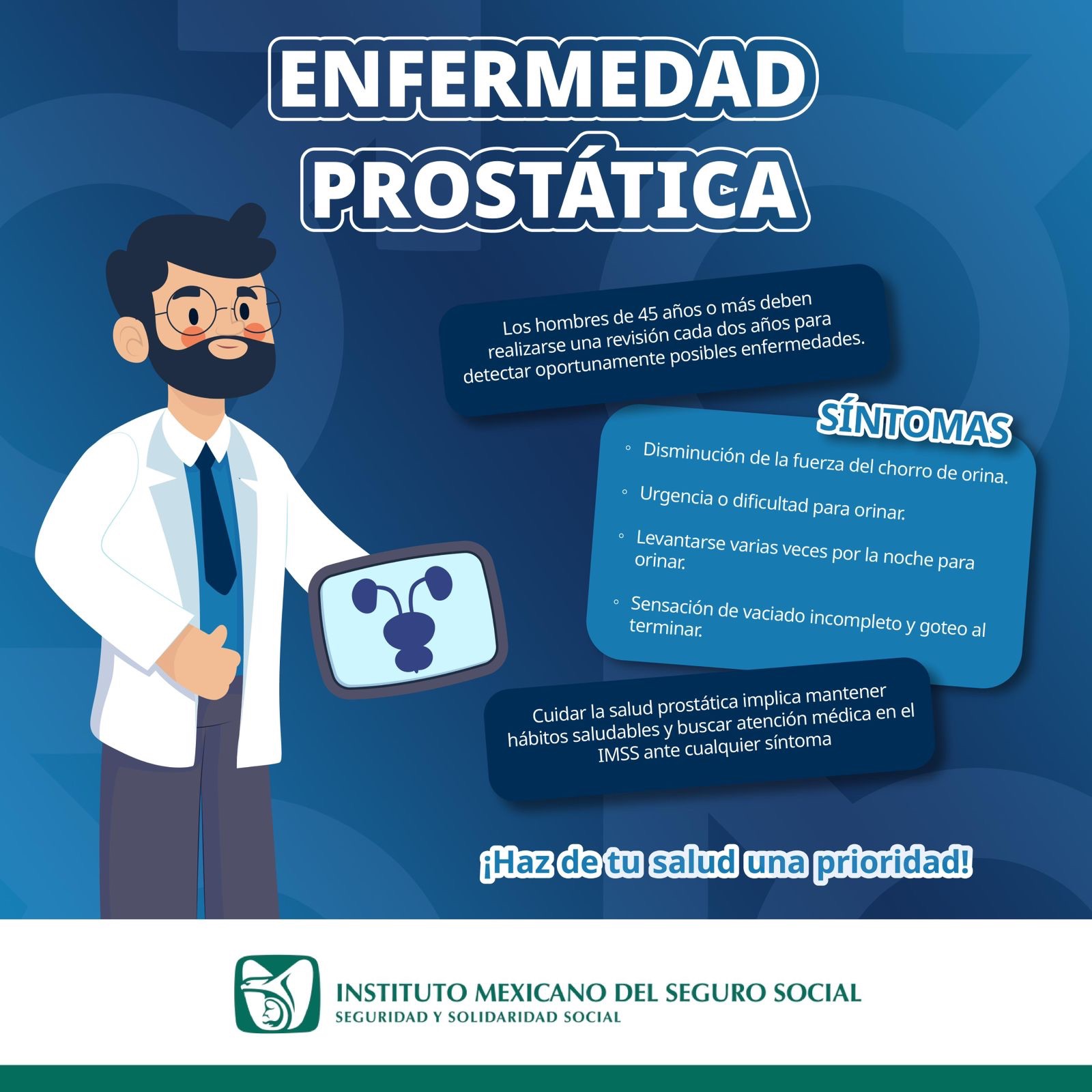 IMSS Hidalgo llama a hombres a revisar su próstata cada 2 años