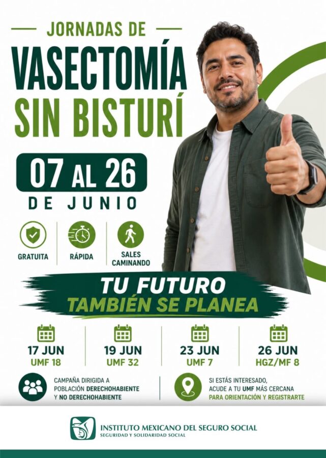 Paternidad responsable, IMSS Hidalgo anuncia jornadas de vasectomía