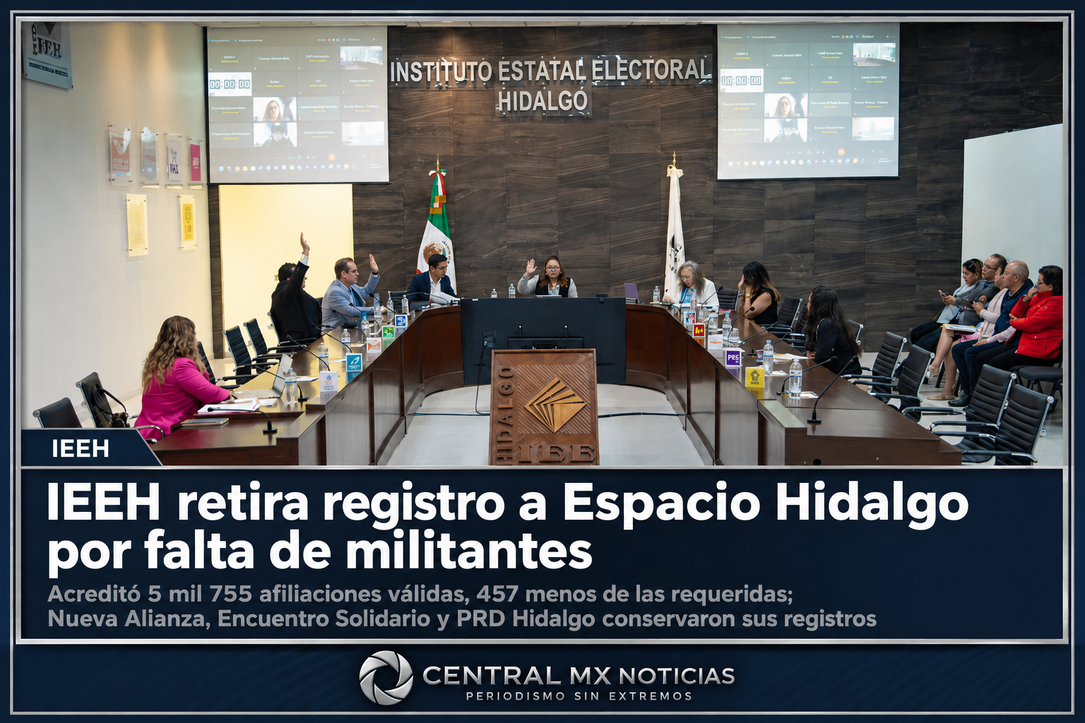 IEEH retira registro a Espacio Hidalgo por falta de militantes.
