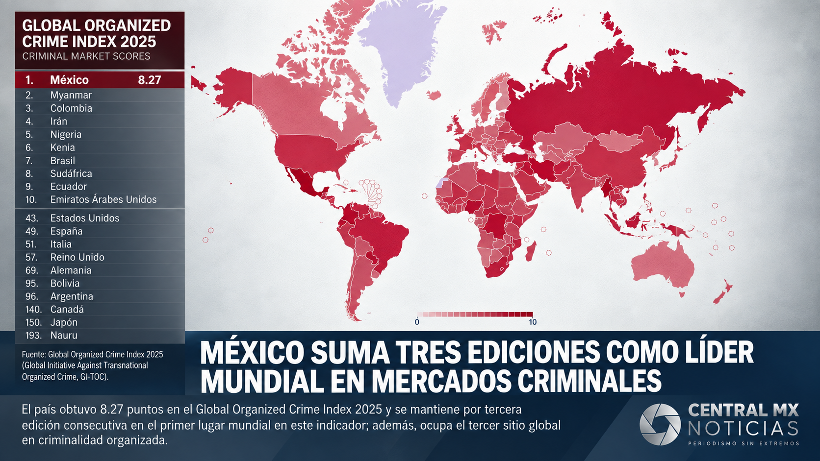 México suma tres ediciones como líder mundial en mercados criminales